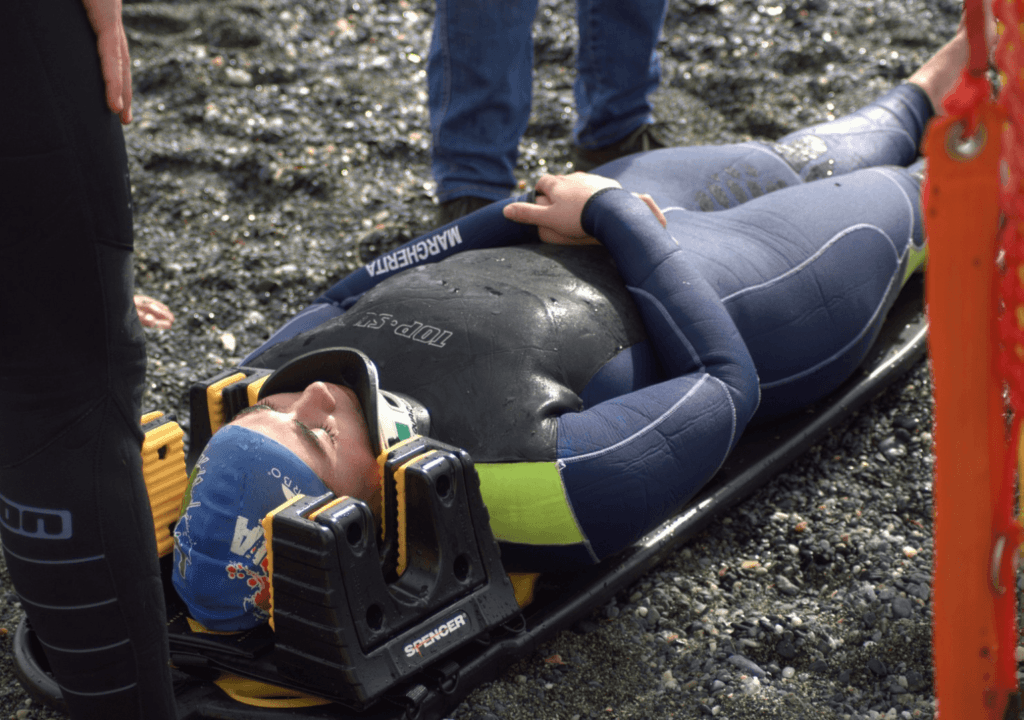 Swimmer on stretcher